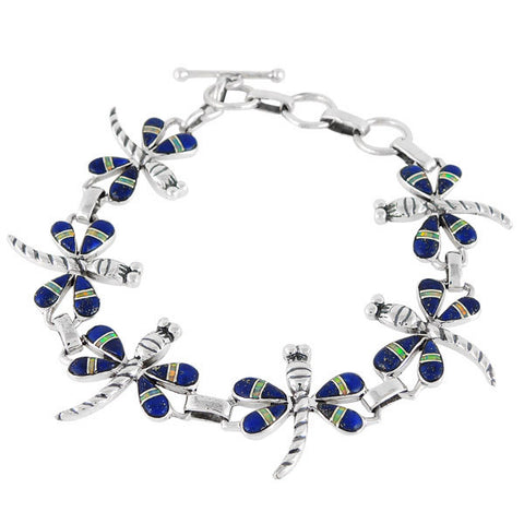 STERLING SILVER DRAGONFLY LINK BRACELET LAPIS TSC065