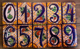 Talavera Tile House Numbers White with yellow dots Design