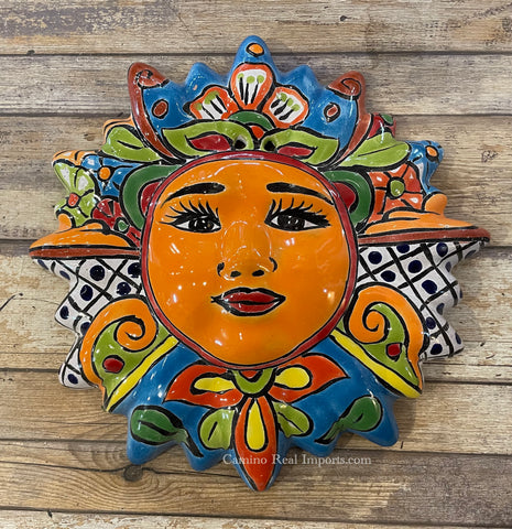 Mexican Wall Hanging Talavera Pottery Sun Face 9 1/2" TSM10016