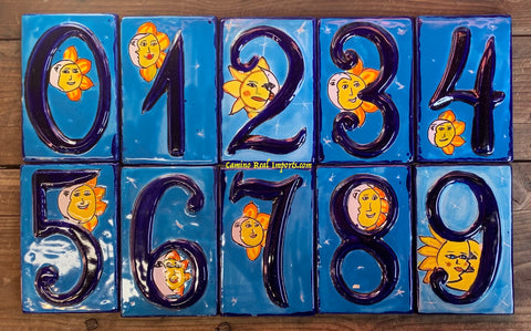 Talavera Tile House Numbers Sun with Moon Design