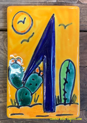 Talavera Tile House Numbers Cactus with Yellow Desert Design