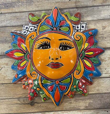 Mexican Wall Hanging Talavera Pottery Sun Face 9 1/2" TSM10032
