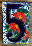 Talavera Tile House Numbers Red Flower Design