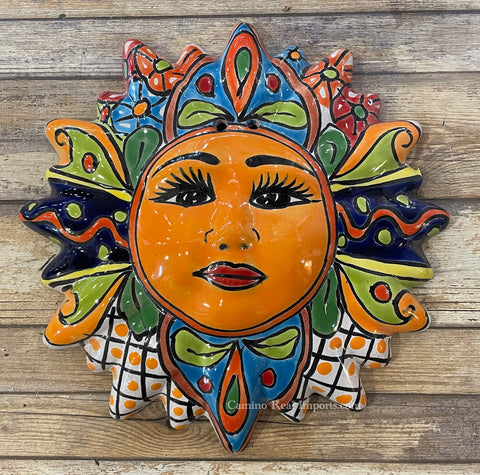 Mexican Wall Hanging Talavera Pottery Sun Face 9 1/2" TSM10012