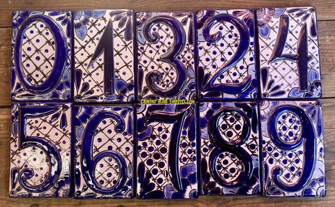 Talavera Tile House Numbers White and Blue Design