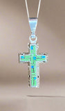 Sterling Silver Green Turquoise and Opal Inlay Cross Pendant STSP0020