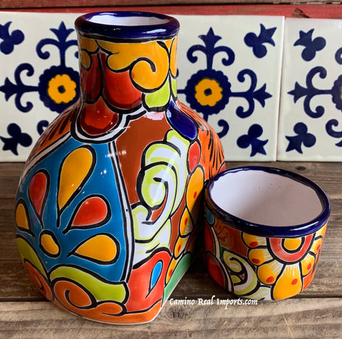 Talavera Water Jug with Cup TWG1CP004