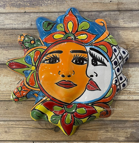 Mexican Wall Hanging Talavera Pottery Eclipse Sun Face TSFE1008