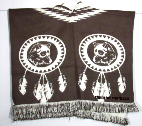 Wool Hoodie Poncho Dream Catcher WOLF - ONE SIZE FITS ALL Serape Gaban GAW002