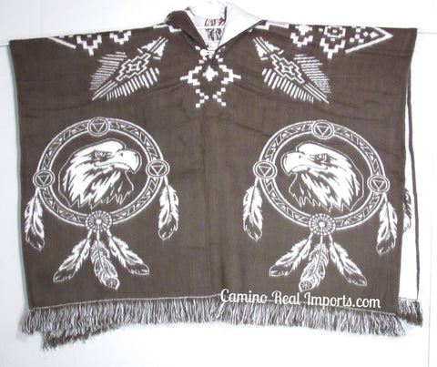 Wool Hoodie Poncho Dream Catcher EAGLE - ONE SIZE FITS ALL Serape Gaban GAE009