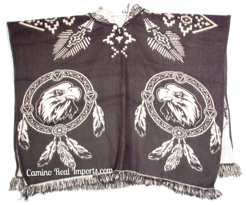 Wool Hoodie Poncho Dream Catcher EAGLE - ONE SIZE FITS ALL Serape Gaban GAE010