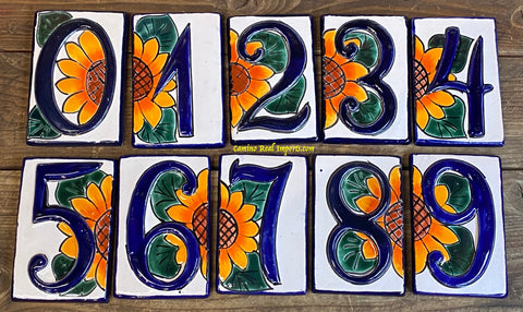 Talavera Tile House Numbers Sunflower Design