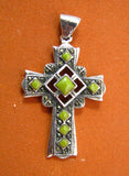 Gaspeite Marcasite Cross Silver Pendant TSC005