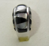 Black onyx and Mother Pearl Ring Sterling Silver   size 6.75 TSC038