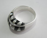 Black onyx and Mother Pearl Ring Sterling Silver   size 6.75 TSC038