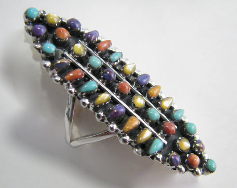 Multi Stone Petit Point Ring Sterling Silver   size 6 TSC048