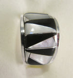 Black onyx and Mother Pearl Ring Sterling Silver   size 5.5 TSC040