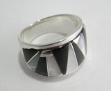 Black onyx and Mother Pearl Ring Sterling Silver   size 5.5 TSC040