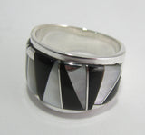 Black onyx and Mother Pearl Ring Sterling Silver   size 5.5 TSC040