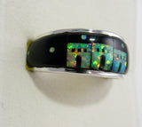 Black onyx and Opal Ring Sterling Silver   size 9 TSC041