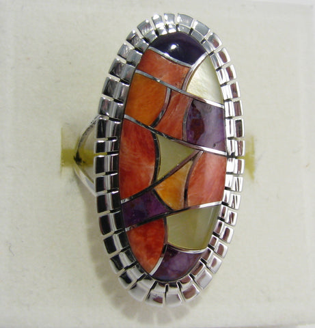 Multi Stone Ring Sterling Silver   size 6.5 TSC044
