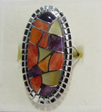 Multi Stone Ring Sterling Silver   size 6.5 TSC044