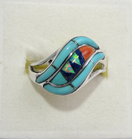 Multi Stone Ring Sterling Silver   size 9 TSC042