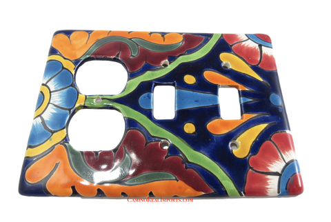 Talavera Switch Plates With Double Toggle Switch And Double Outlets TDSPS003