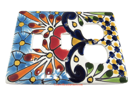 Talavera Switch Plates With Double Toggle Switch Slots And Double Outlets TDSPS004