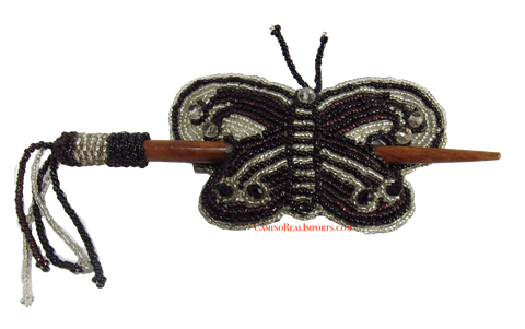 Beaded Butterfly Hair Barrette Hand Made With Slide Stick BBB009