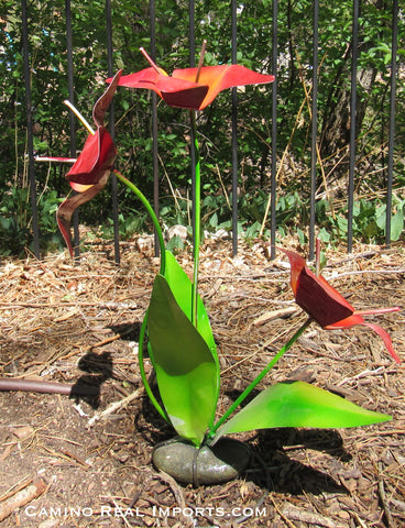 3 Metal Flowers Yard Or Garden Decor MRFB025