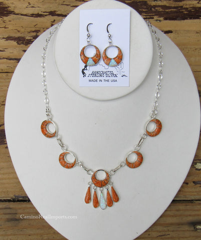 Sterling Silver Set Spiny Oyster Necklace and Matching Earring Set SSMES003
