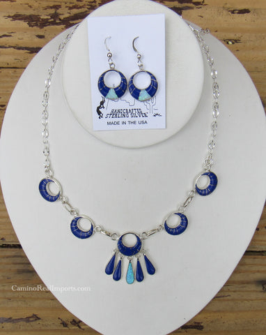Sterling Silver Set Lapiz Lazuli Necklace and Matching Earring Set SSMES004