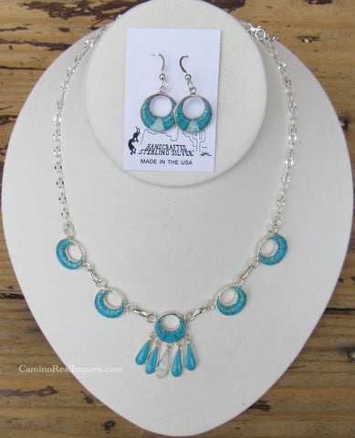 Sterling Silver Turquoise Necklace and Matching Earring Set SSMES005