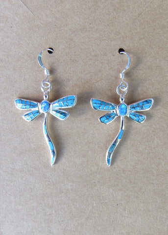 Hummingbird Sterling Silver Earrings Turquoise and Opal Inlay STER002