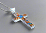 Sterling Silver Spiny Oyster and Opal Cross Pendant STSP0017