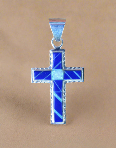 Sterling Silver Multi Stone Inlay Cross Pendant STSP0022