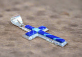 Sterling Silver Multi Stone Inlay Cross Pendant STSP0022