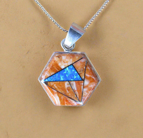 Sterling Silver Multi-Stone Onyx and Opal Pendant STSP0025