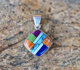 Sterling Silver Multi-Stone Onyx and Opal Pendant STSP0024