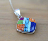Sterling Silver Multi-Stone Onyx and Opal Pendant STSP0024