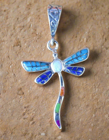 Sterling Silver Multi Stone Inlay Butterfly Pendant STSP0021