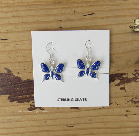 Sterling Silver Butterfly Lapis and Opal Inlay Earrings STER008