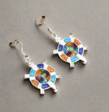 Sterling Silver Multi-Stone Inlay Turtle Earrings STER030