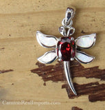 Sterling Silver Red Topaz and Opal Inlay Dragonfly Pendant STSP0053