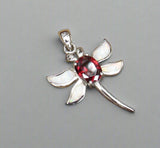 Sterling Silver Red Topaz and Opal Inlay Dragonfly Pendant STSP0053