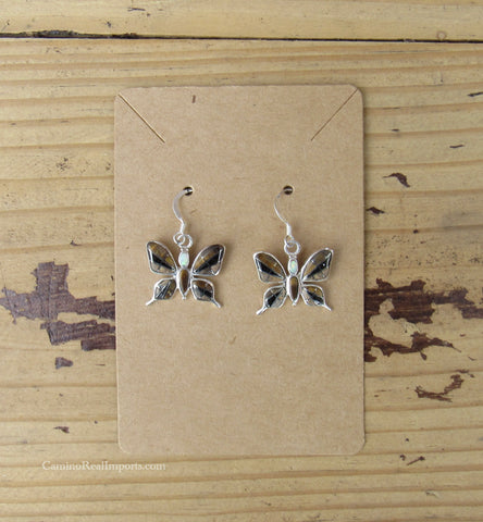 Sterling Silver Onyx and Opal Inlay Butterfly Earrings STER036