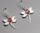 Sterling Silver Red Topaz and Opal Inlay Dragonfly Earrings STER040