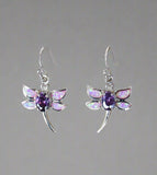Sterling Silver Amethyst and Opal Inlay Dragonfly Earrings STER046