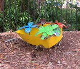Metal Wheel Barrow With Flowers Sculpture 21" MWBG002